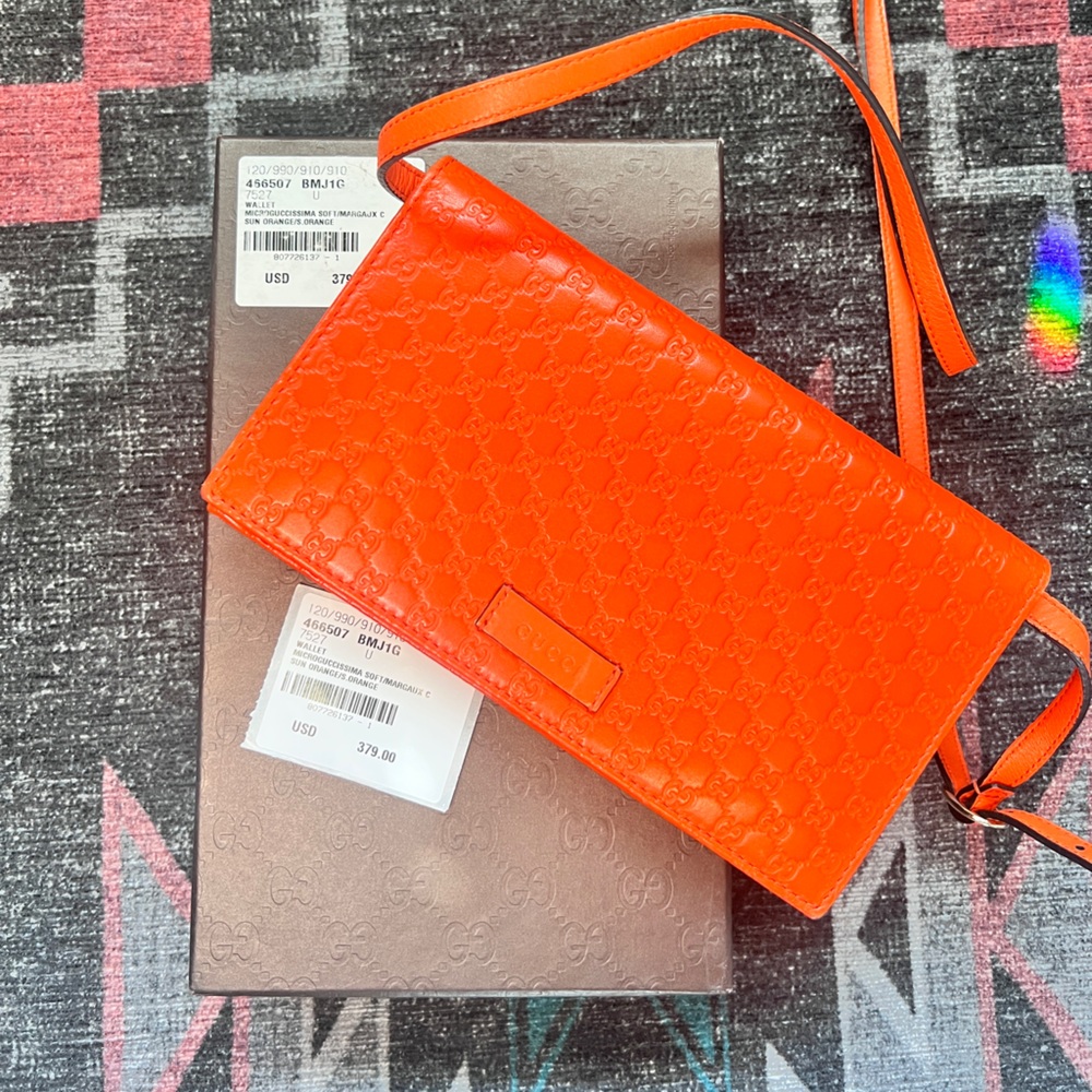 Micro Gucci Wallet Sun Orange with Strap
